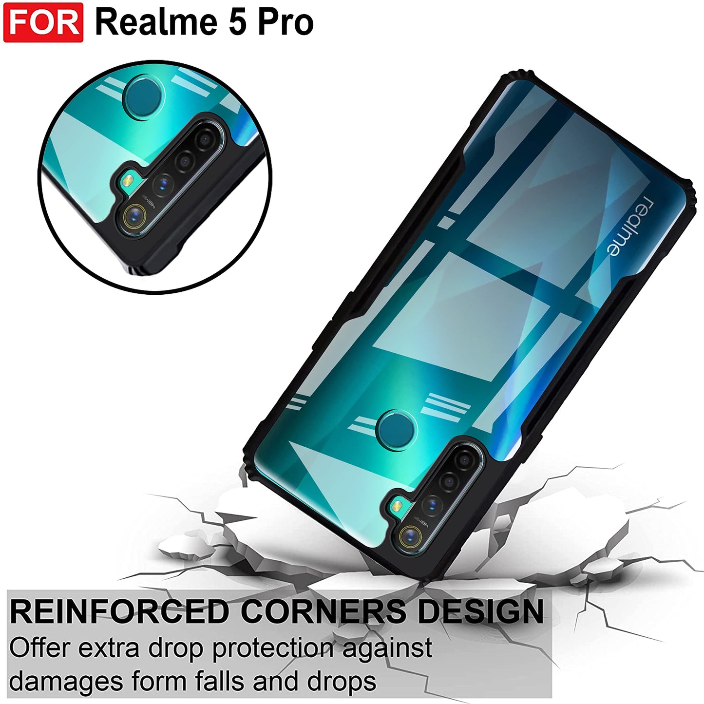 VAKIBO Super Premium Black Border Transparent Case With Corner Protection & Camera Protection Suitable for Realme 5 Pro