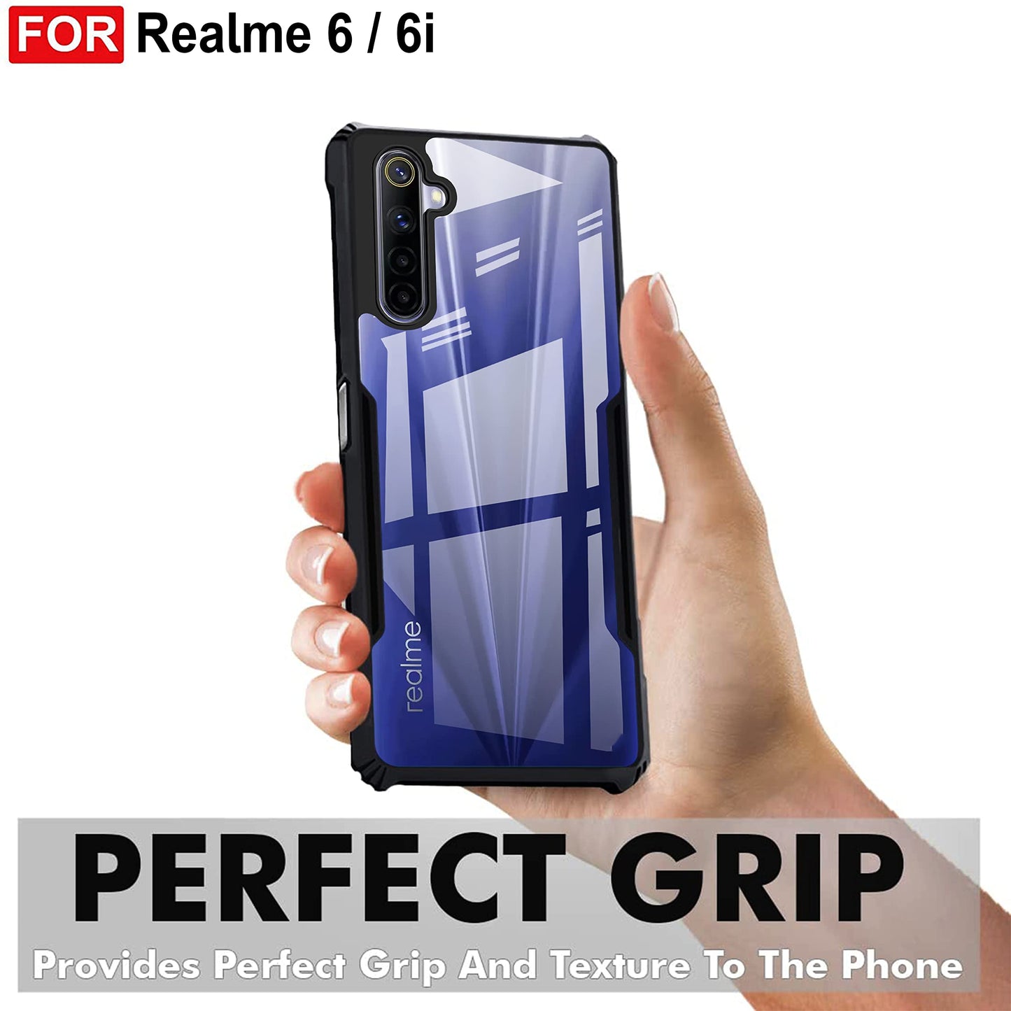 VAKIBO Super Premium Black Border Transparent Case With Corner Protection & Camera Protection Suitable for Realme 6