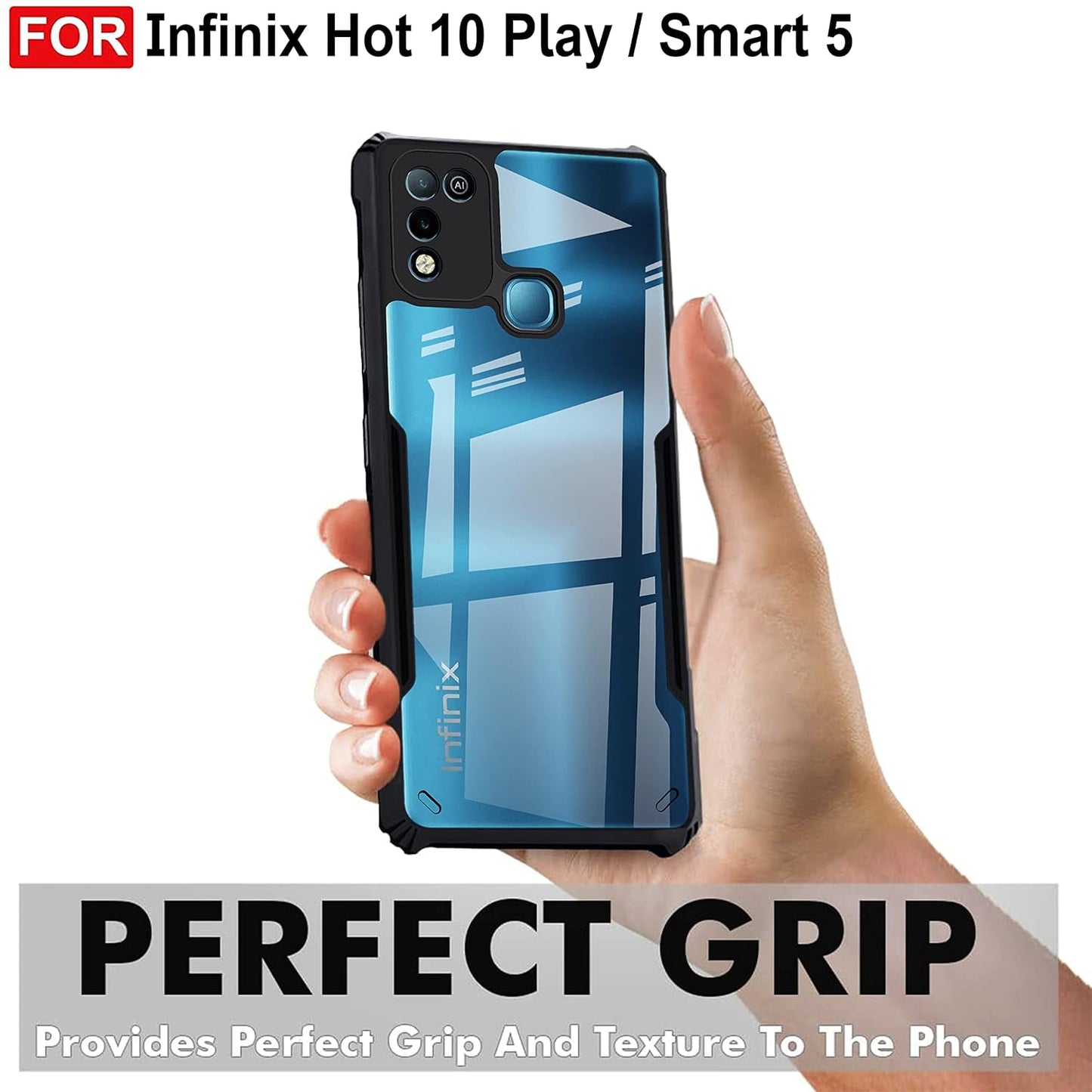 VAKIBO Super Premium Black Border Transparent Case With Corner Protection & Camera Protection Suitable for Infinix Hot 10 Play