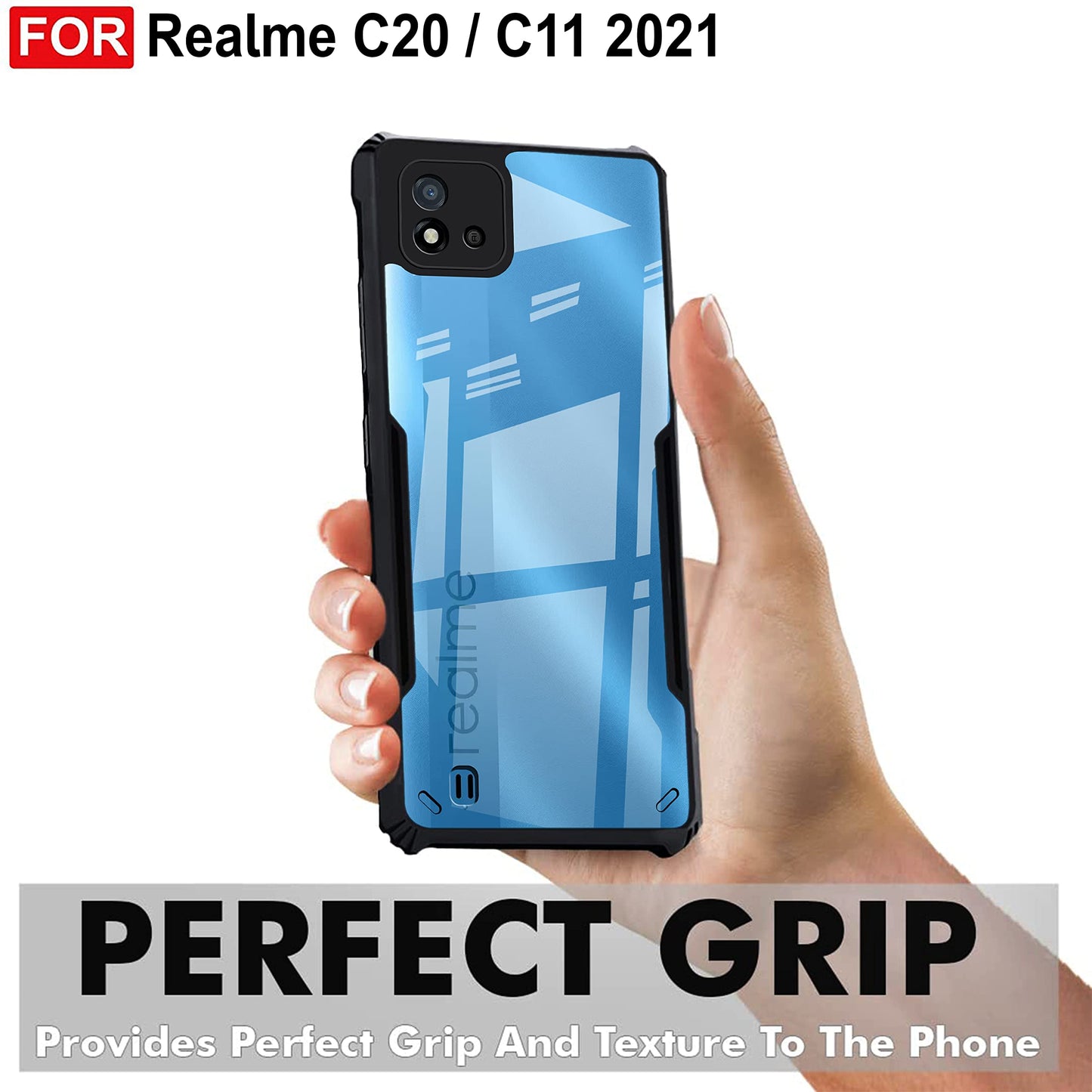 VAKIBO Super Premium Black Border Transparent Case With Corner Protection & Camera Protection Suitable for Realme C20