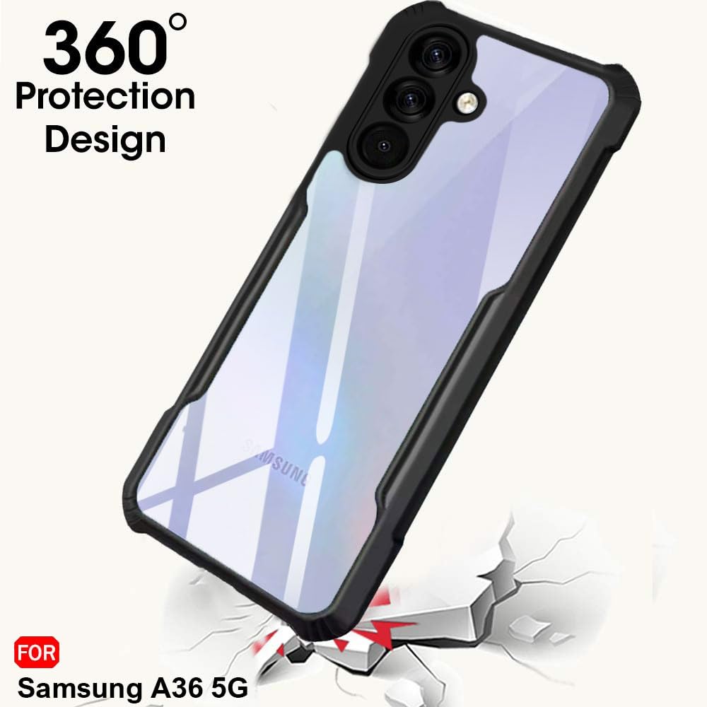 VAKIBO Best Selling Black and Transparent Coloured Made With Soft TPU and Acrylic Back Cover Case With 4 Corner and Camera Protection Suitable for Samsung Galaxy A36