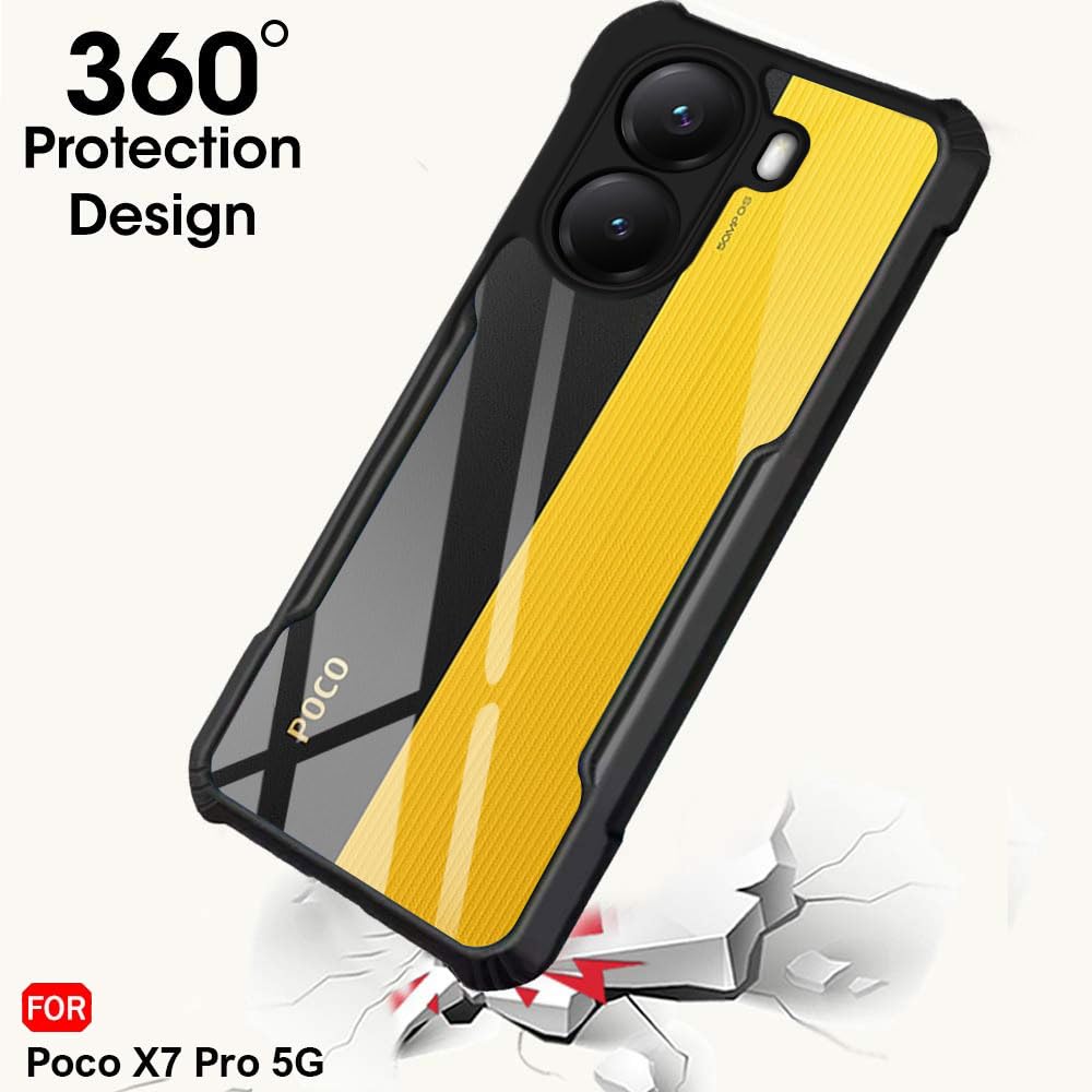 VAKIBO Best Selling Black and Transparent Coloured Made With Soft TPU and Acrylic Back Cover Case With 4 Corner and Camera Protection Suitable for Mi Poco X7 Pro