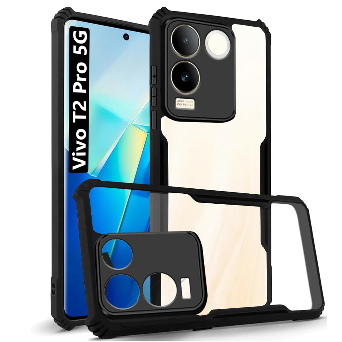VAKIBO Super Premium Black Border Transparent Case With Corner Protection & Camera Protection Suitable for Vivo iQOO Z7 Pro