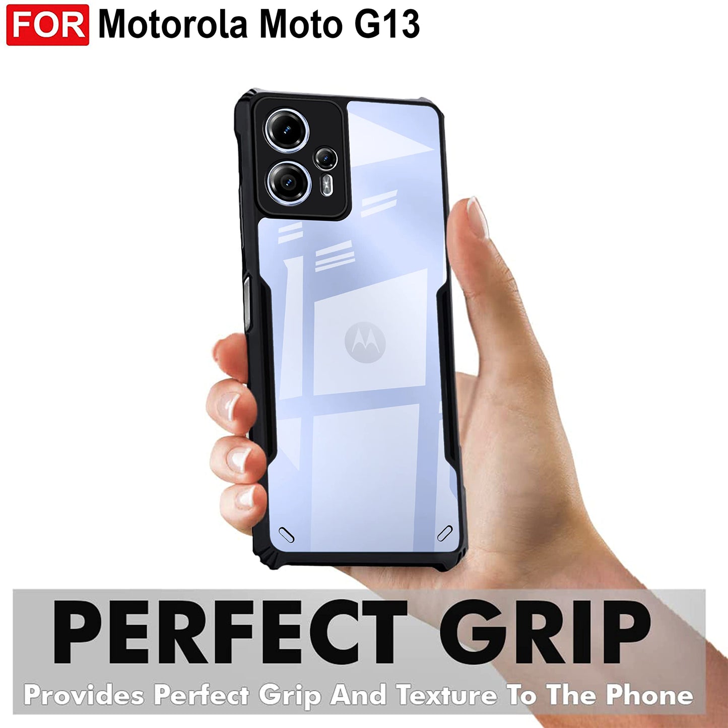 VAKIBO Super Premium Black Border Transparent Case With Corner Protection & Camera Protection Suitable for Moto G13