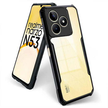 VAKIBO Best Selling Black and Transparent Coloured Made With Soft TPU and Acrylic Back Cover Case With 4 Corner and Camera Protection Suitable for Realme C63 4G