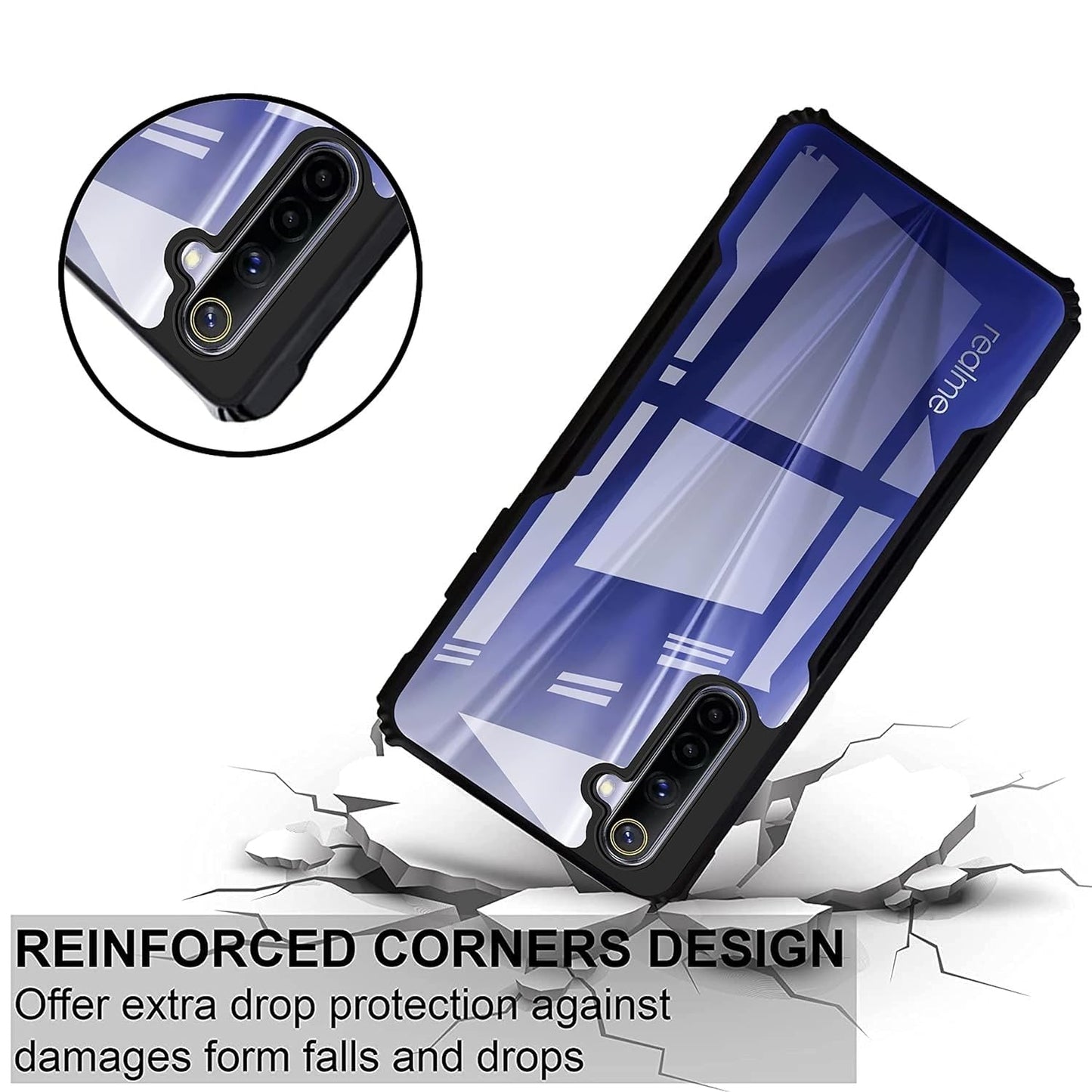 VAKIBO Super Premium Black Border Transparent Case With Corner Protection & Camera Protection Suitable for Realme XT