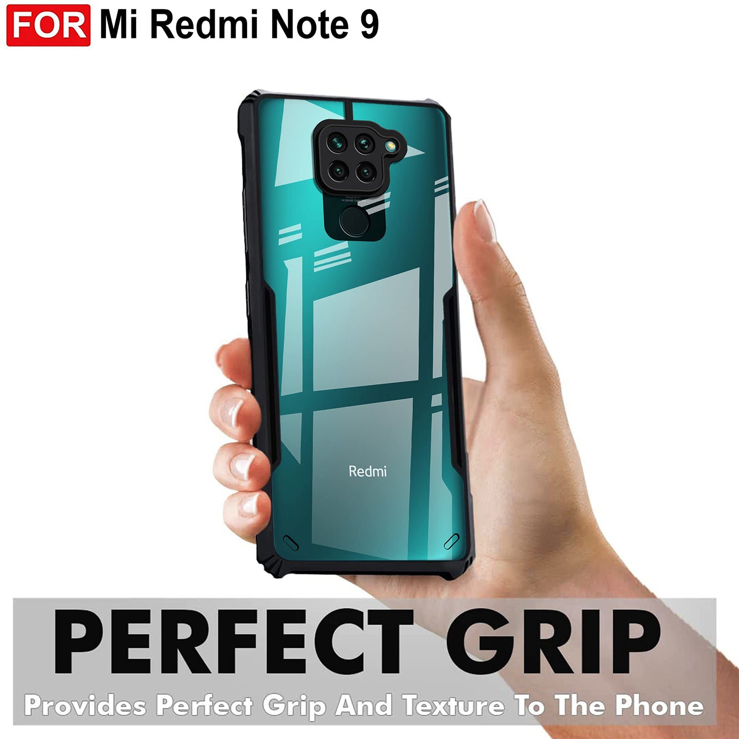 VAKIBO Super Premium Black Border Transparent Case With Corner Protection & Camera Protection Suitable for Mi Redmi Note 9