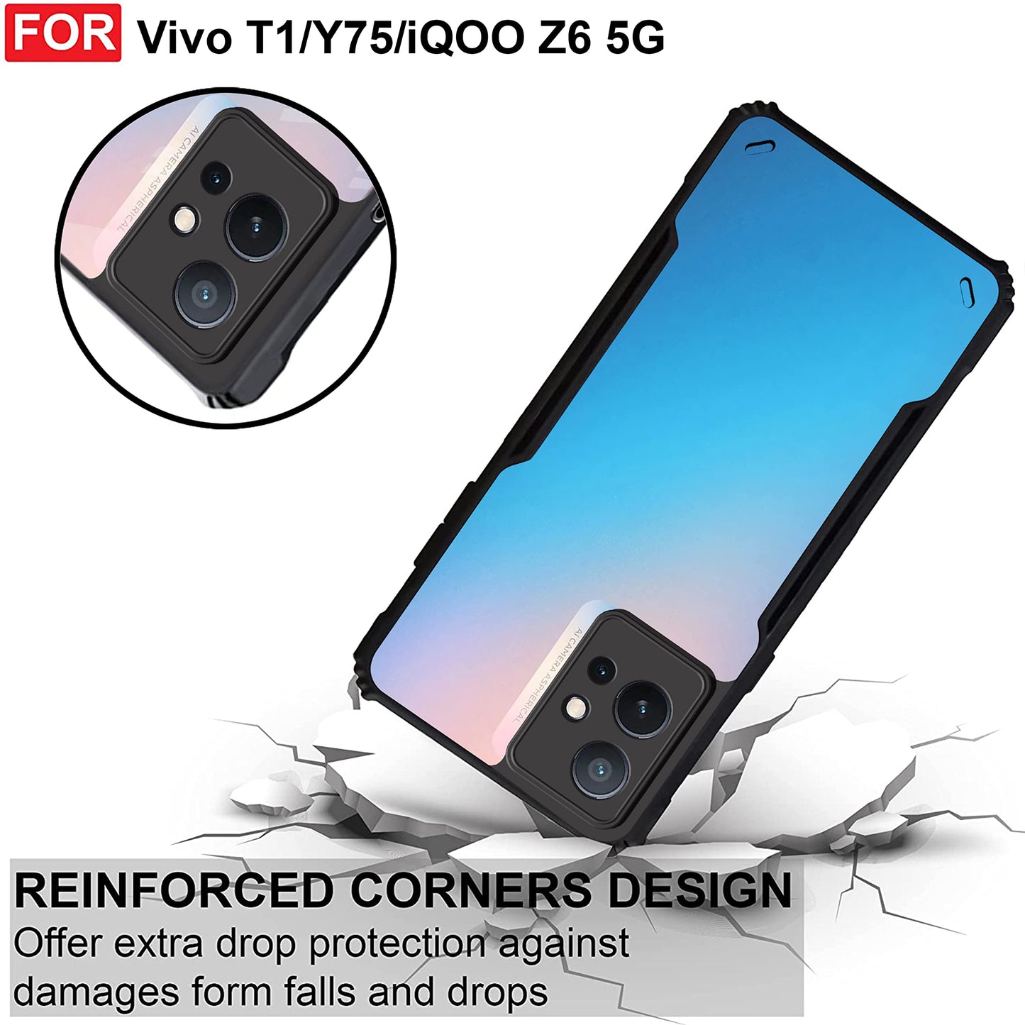 VAKIBO Super Premium Black Border Transparent Case With Corner Protection & Camera Protection Suitable for Vivo iqoo Z6