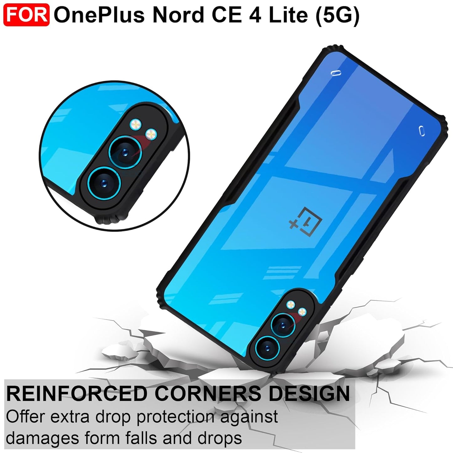 VAKIBO Best Selling Black and Transparent Coloured Made With Soft TPU and Acrylic Back Cover Case With 4 Corner and Camera Protection Suitable for OnePlus Nord CE4 Lite