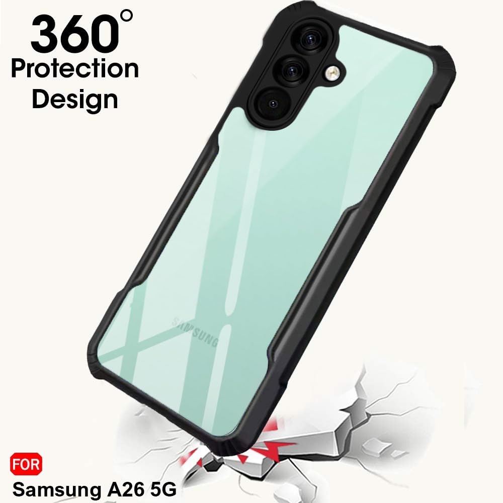 VAKIBO Best Selling Black and Transparent Coloured Made With Soft TPU and Acrylic Back Cover Case With 4 Corner and Camera Protection Suitable for Samsung Galaxy A26