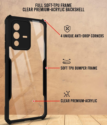 VAKIBO Best Selling Black and Transparent Coloured Made With Soft TPU and Acrylic Back Cover Case With 4 Corner and Camera Protection Suitable for Vivo V23