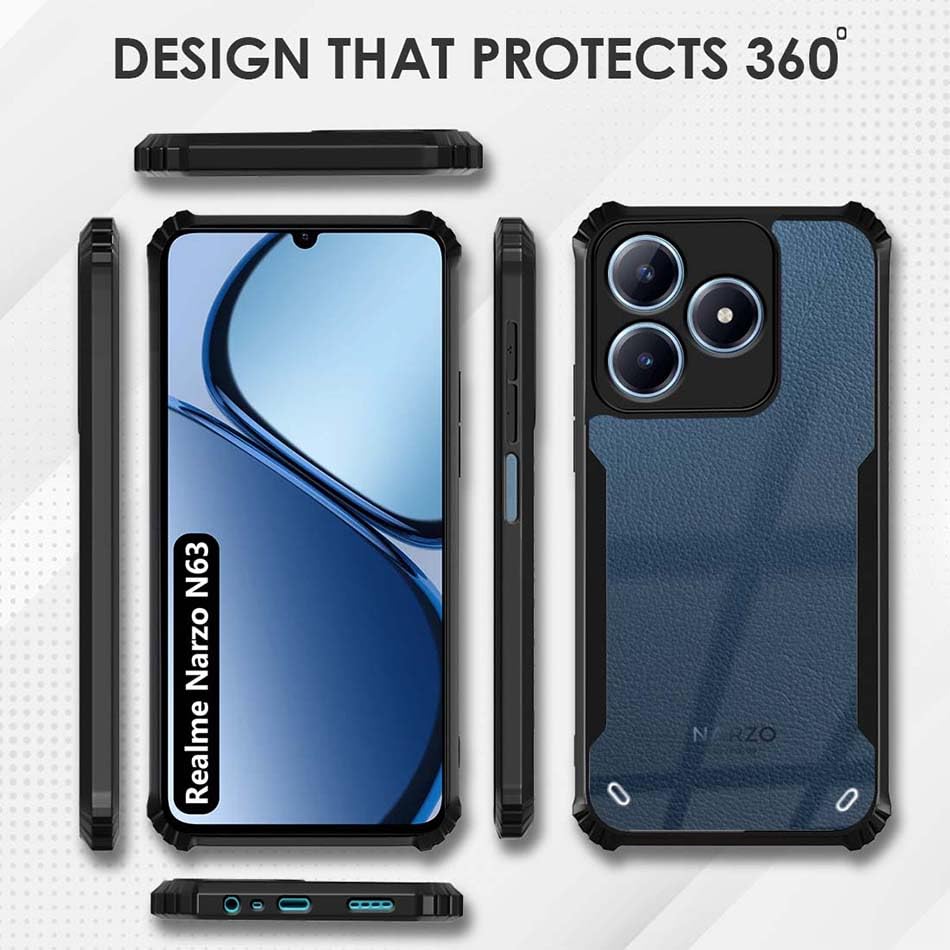 VAKIBO Super Premium Black Border Transparent Case With Corner Protection & Camera Protection Suitable for Realme Narzo N63