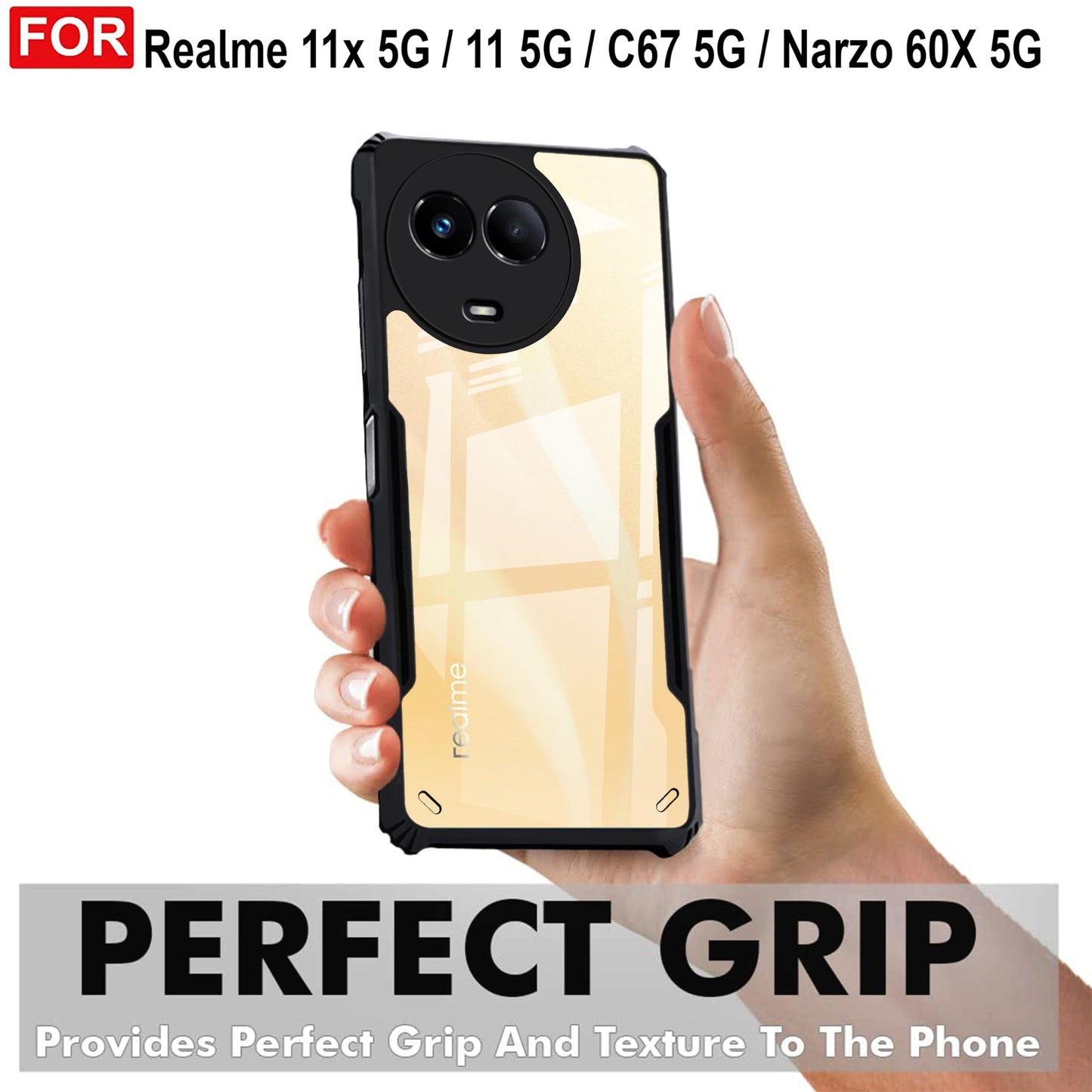 VAKIBO Super Premium Black Border Transparent Case With Corner Protection & Camera Protection Suitable for Realme 11X 5G