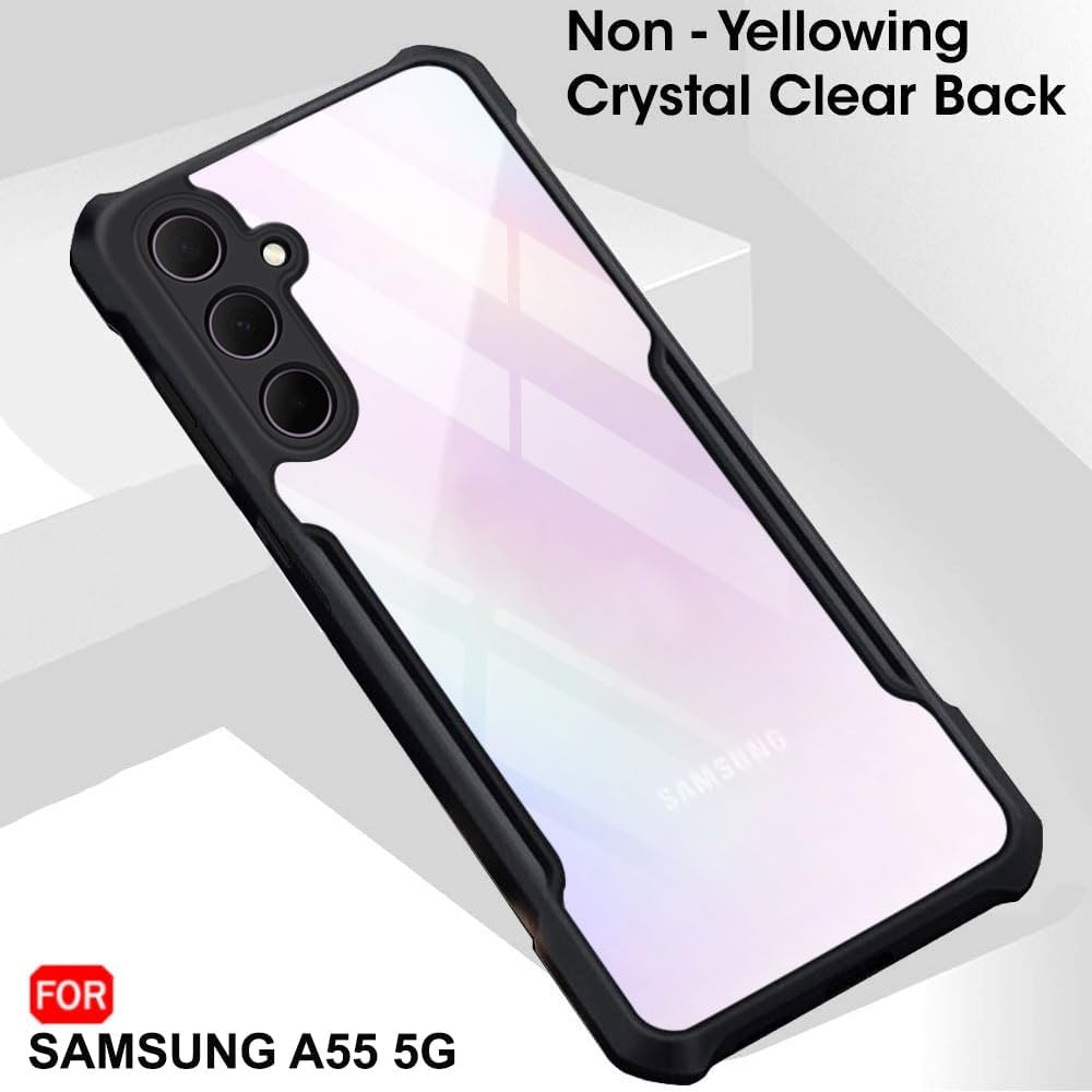 VAKIBO Best Selling Black and Transparent Coloured Made With Soft TPU and Acrylic Back Cover Case With 4 Corner and Camera Protection Suitable for Samsung Galaxy A55
