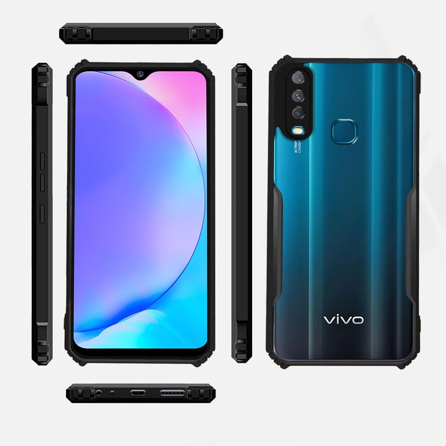 VAKIBO Best Selling Black and Transparent Coloured Made With Soft TPU and Acrylic Back Cover Case With 4 Corner and Camera Protection Suitable for Vivo Y15