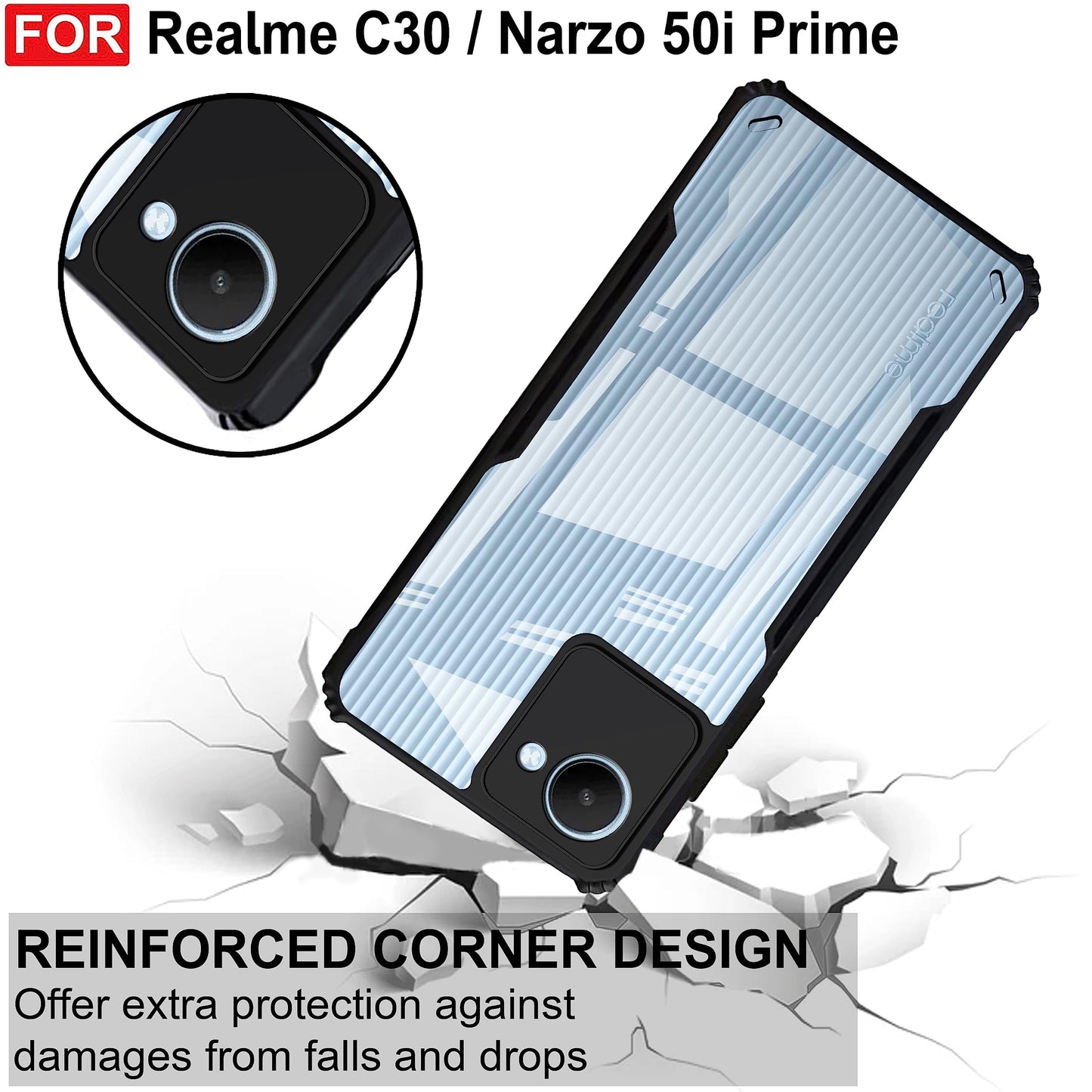 VAKIBO Super Premium Black Border Transparent Case With Corner Protection & Camera Protection Suitable for Realme C30