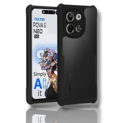 VAKIBO Best Selling Black and Transparent Coloured Made With Soft TPU and Acrylic Back Cover Case With 4 Corner and Camera Protection Suitable for Tecno Pova 6 Neo 5G