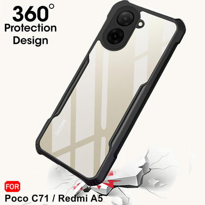 VAKIBO Best Selling Black and Transparent Coloured Made With Soft TPU and Acrylic Back Cover Case With 4 Corner and Camera Protection Suitable for Mi Poco C71