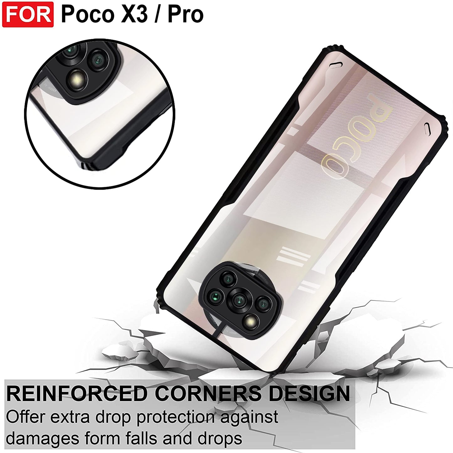 VAKIBO Super Premium Black Border Transparent Case With Corner Protection & Camera Protection Suitable for Mi Poco X3