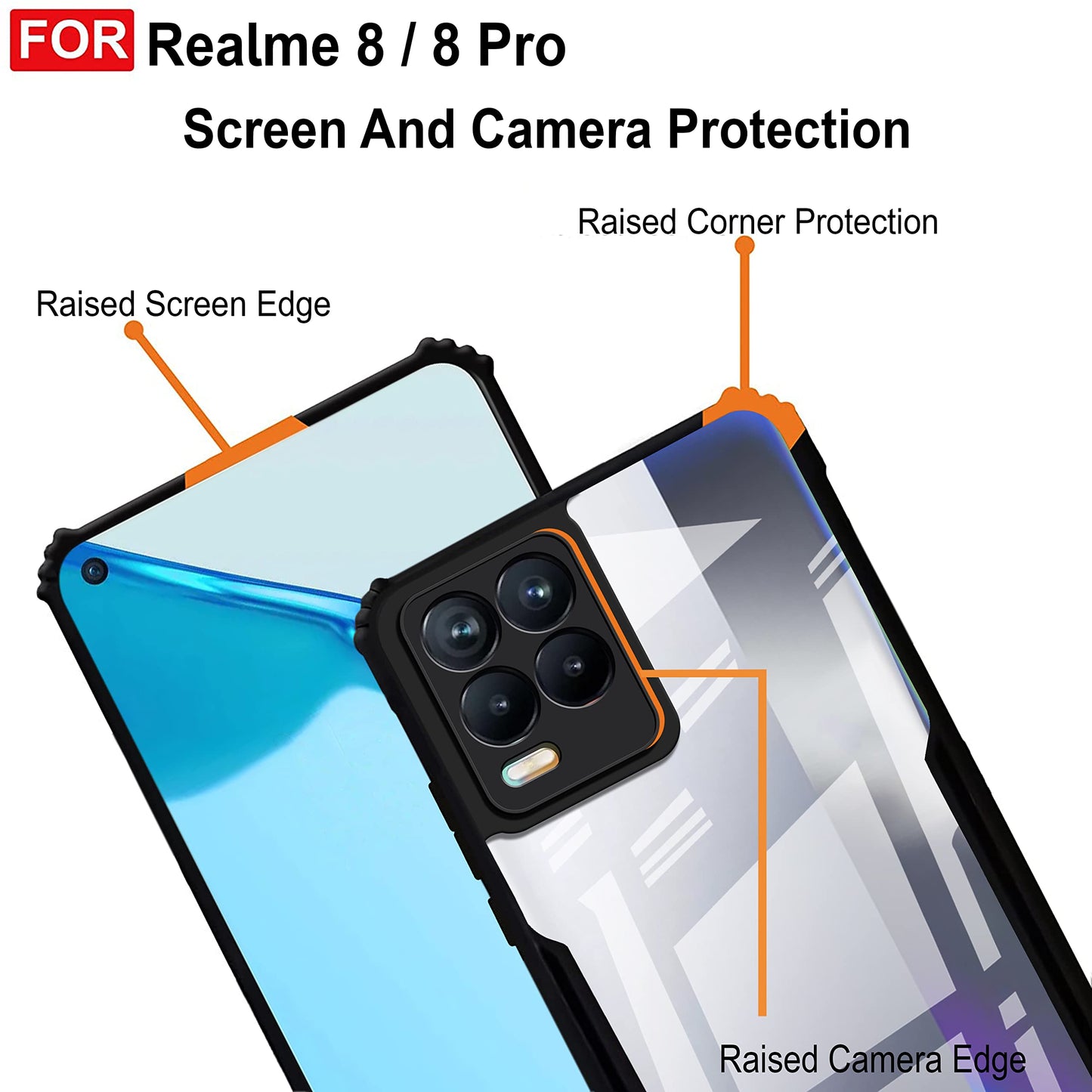VAKIBO Super Premium Black Border Transparent Case With Corner Protection & Camera Protection Suitable for Realme 8 4G