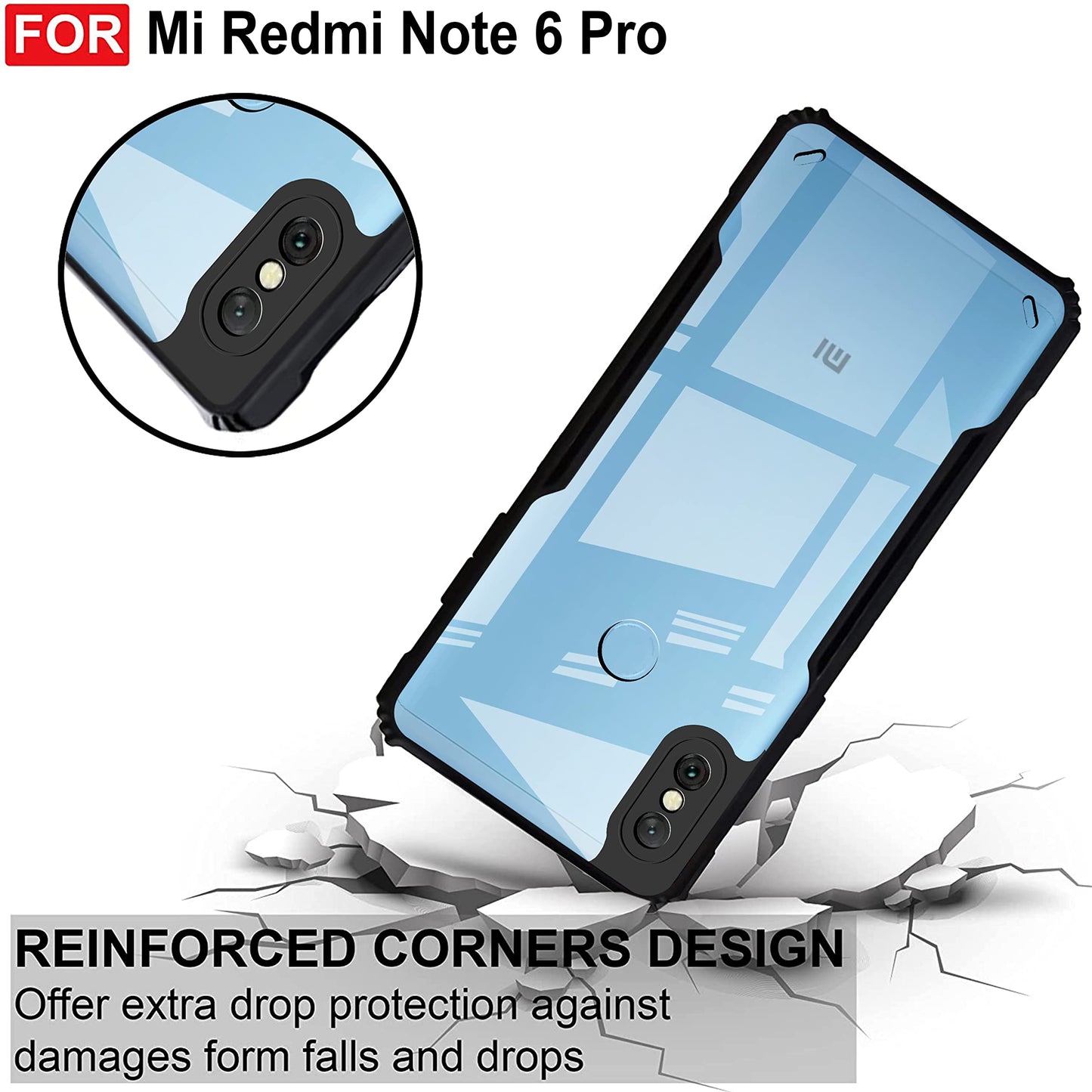 VAKIBO Super Premium Black Border Transparent Case With Corner Protection & Camera Protection Suitable for MI Redmi Note 6 Pro