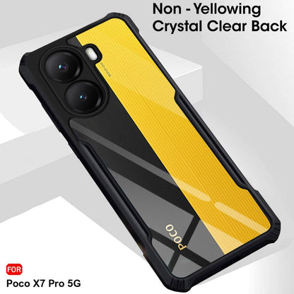 VAKIBO Best Selling Black and Transparent Coloured Made With Soft TPU and Acrylic Back Cover Case With 4 Corner and Camera Protection Suitable for Mi Poco X7 Pro
