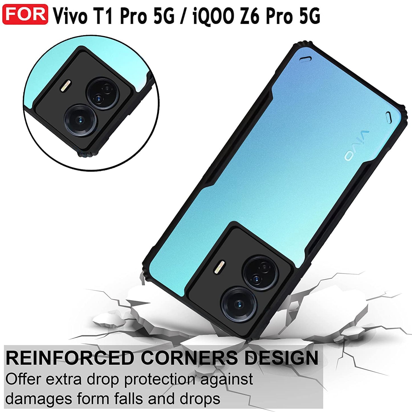 VAKIBO Super Premium Black Border Transparent Case With Corner Protection & Camera Protection Suitable for iQOO Z6 Pro 5G