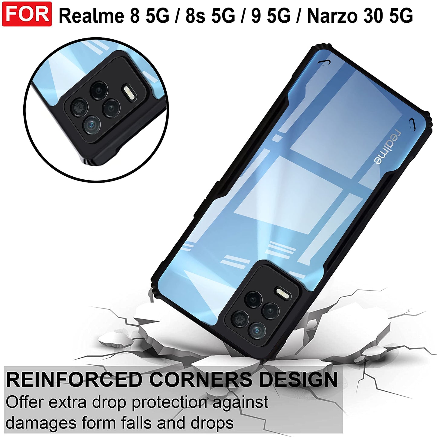 VAKIBO Super Premium Black Border Transparent Case With Corner Protection & Camera Protection Suitable for Realme 8 5G