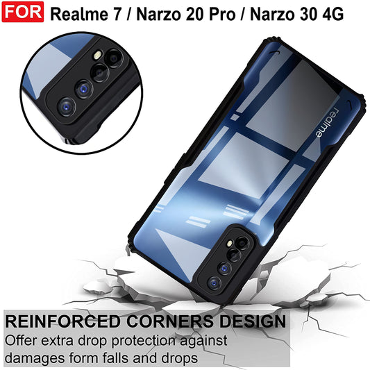 VAKIBO Best Selling Black and Transparent Back Cover Case Made With Soft TPU and Acrylic With 4 Corner and Camera Protection Suitable for Realme 7