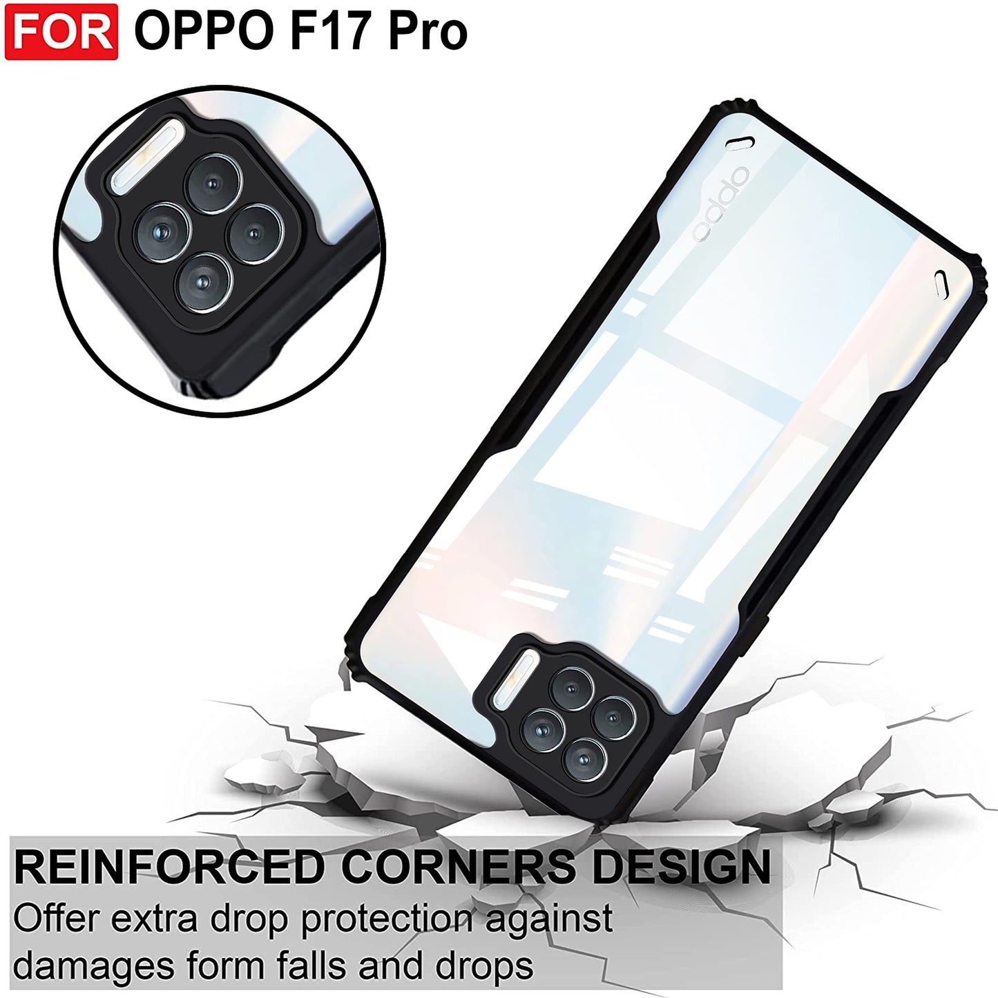 VAKIBO Super Premium Black Border Transparent Case With Corner Protection & Camera Protection Suitable for Oppo F17 Pro
