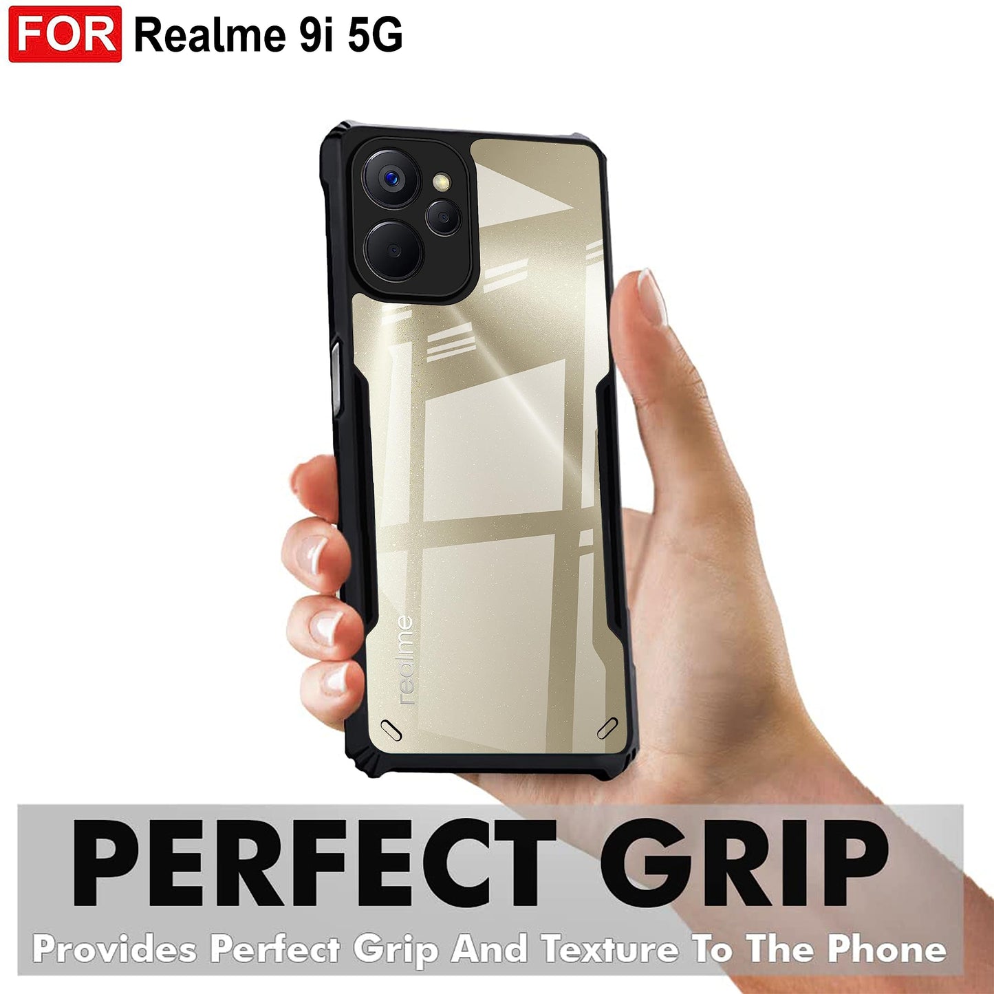 VAKIBO Super Premium Black Border Transparent Case With Corner Protection & Camera Protection Suitable for Realme 9i 5G