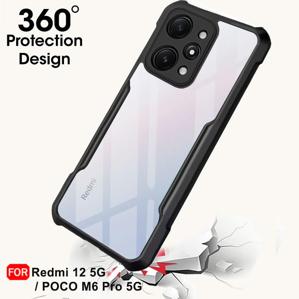 VAKIBO Super Premium Black Border Transparent Case With Corner Protection & Camera Protection Suitable for Mi Redmi 12 5G