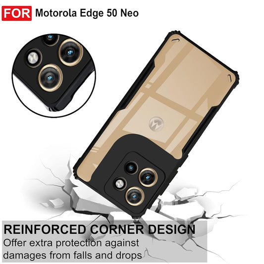 VAKIBO Best Selling Black and Transparent Back Cover Case Made With Soft TPU and Acrylic With 4 Corner and Camera Protection Suitable for Moto Edge 50 Neo