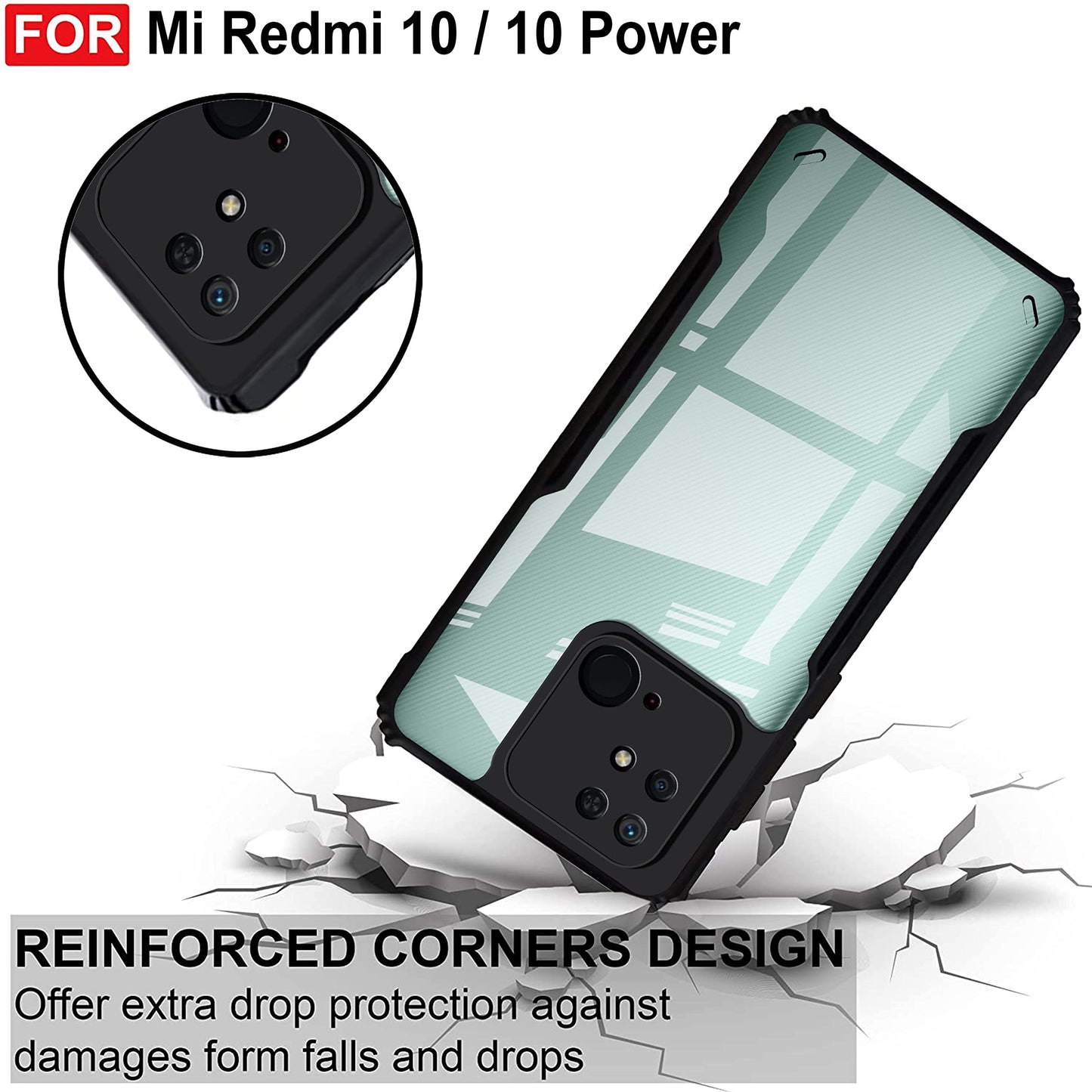 VAKIBO Super Premium Black Border Transparent Case With Corner Protection & Camera Protection Suitable for Mi Redmi 10C