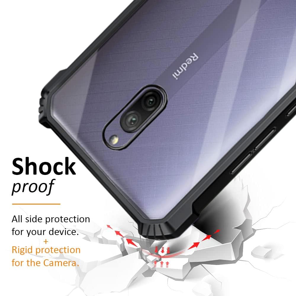 VAKIBO Best Selling Black and Transparent Coloured Made With Soft TPU and Acrylic Back Cover Case With 4 Corner and Camera Protection Suitable for Mi Redmi 8A Dual