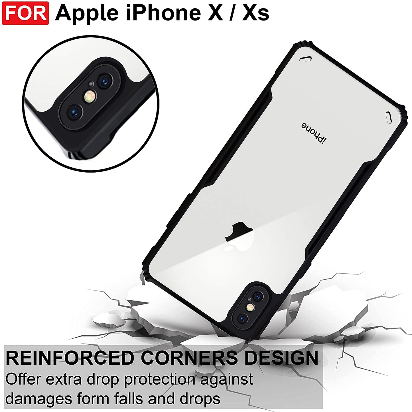 VAKIBO Super Premium Black Border Transparent Case With Corner Protection & Camera Protection Suitable for iPhone Xs