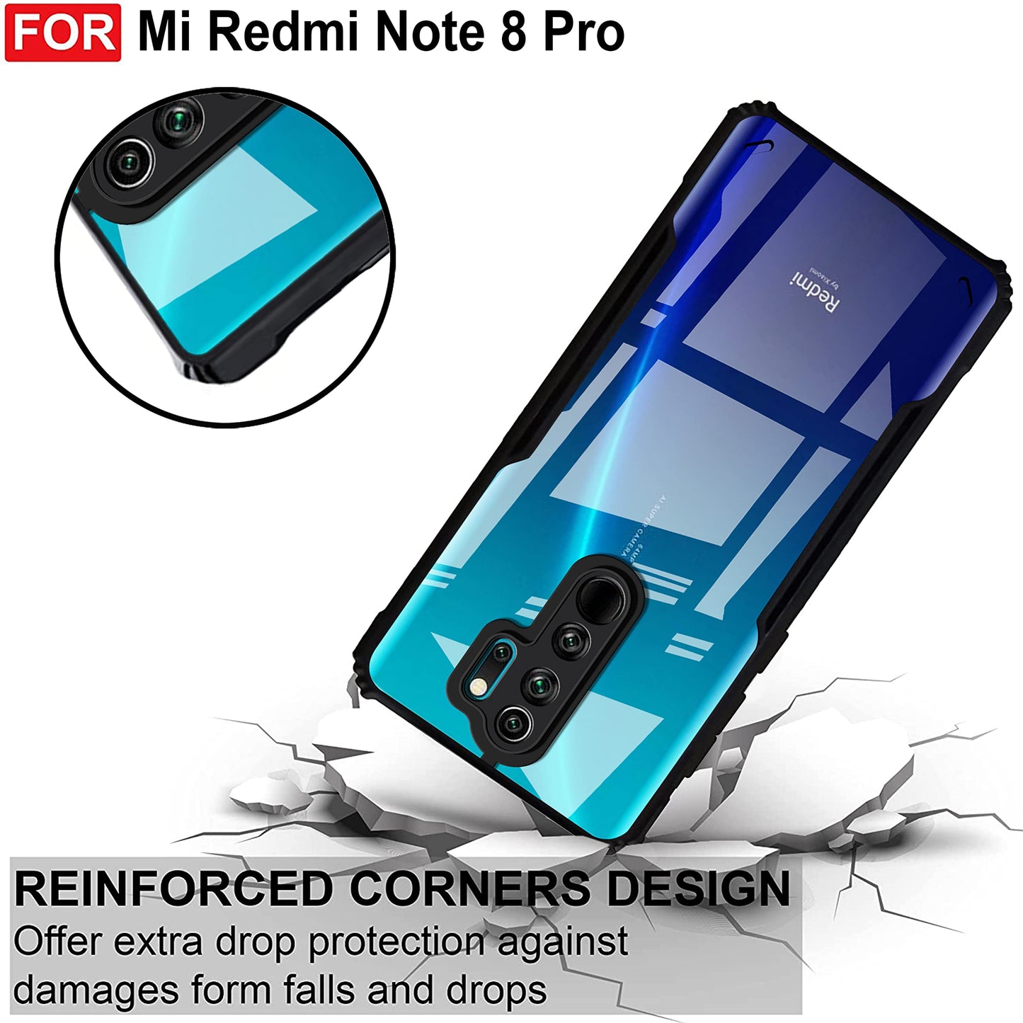 VAKIBO Super Premium Black Border Transparent Case With Corner Protection & Camera Protection Suitable for Mi Redmi Note 8 Pro