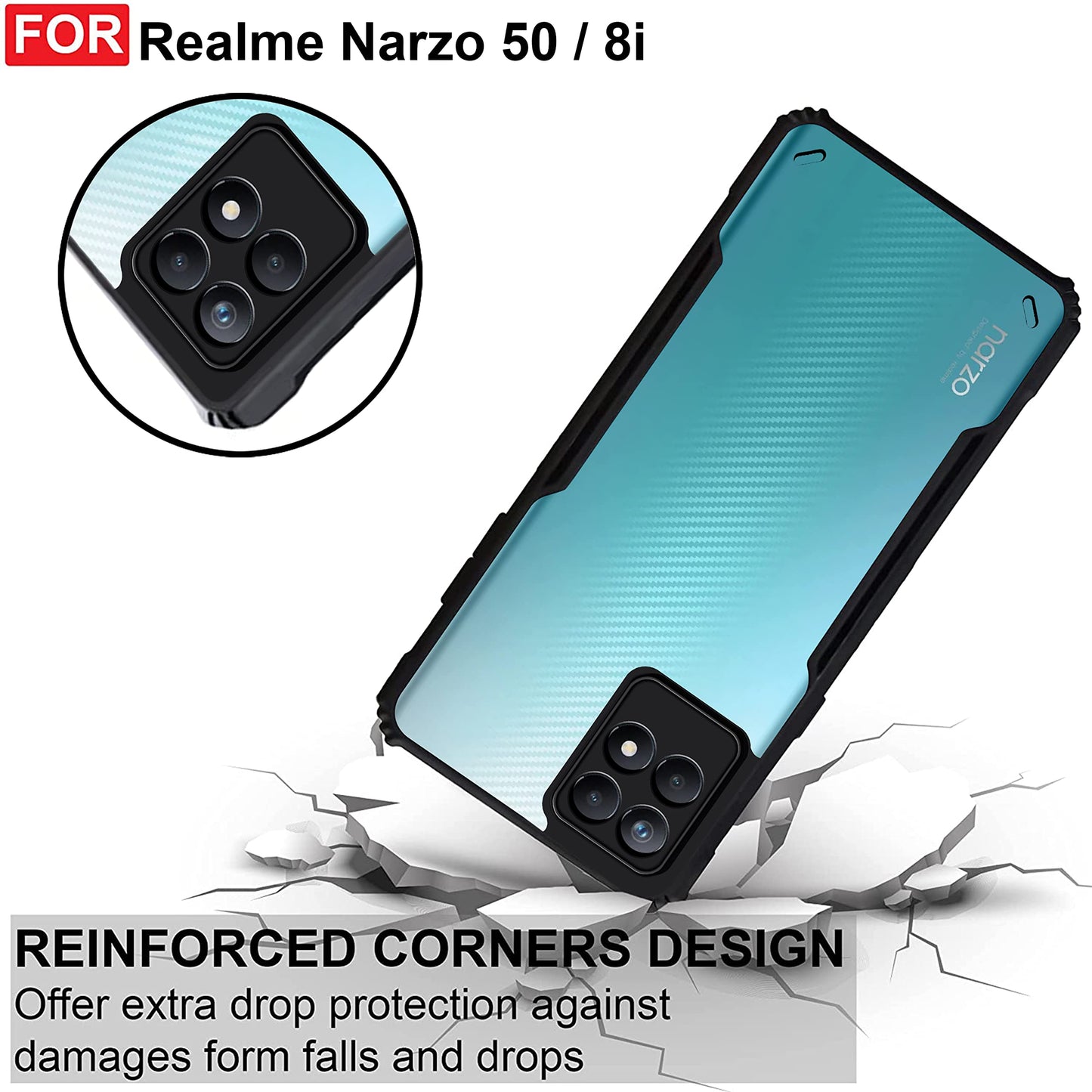 VAKIBO Super Premium Black Border Transparent Case With Corner Protection & Camera Protection Suitable for Realme 8i