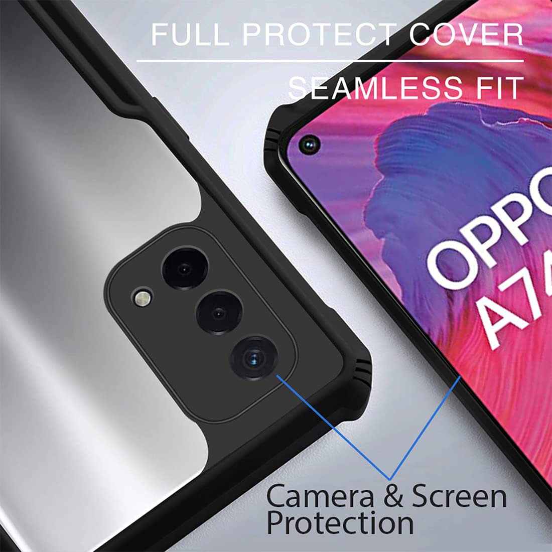 VAKIBO Best Selling Black and Transparent Coloured Made With Soft TPU and Acrylic Back Cover Case With 4 Corner and Camera Protection Suitable for Oppo F19