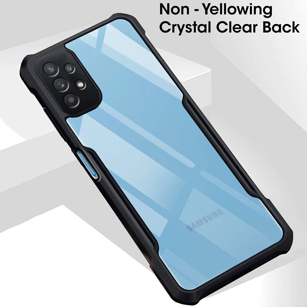 VAKIBO Best Selling Black and Transparent Coloured Made With Soft TPU and Acrylic Back Cover Case With 4 Corner and Camera Protection Suitable for Samsung Galaxy M32 5G