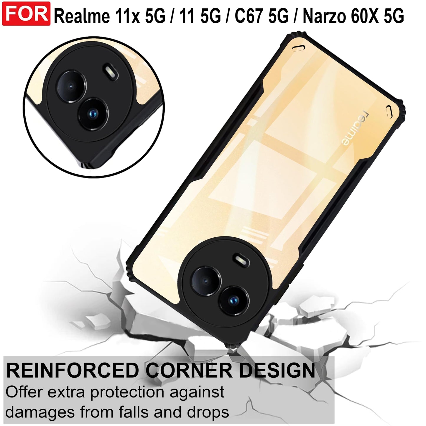 VAKIBO Super Premium Black Border Transparent Case With Corner Protection & Camera Protection Suitable for Realme 11X 5G