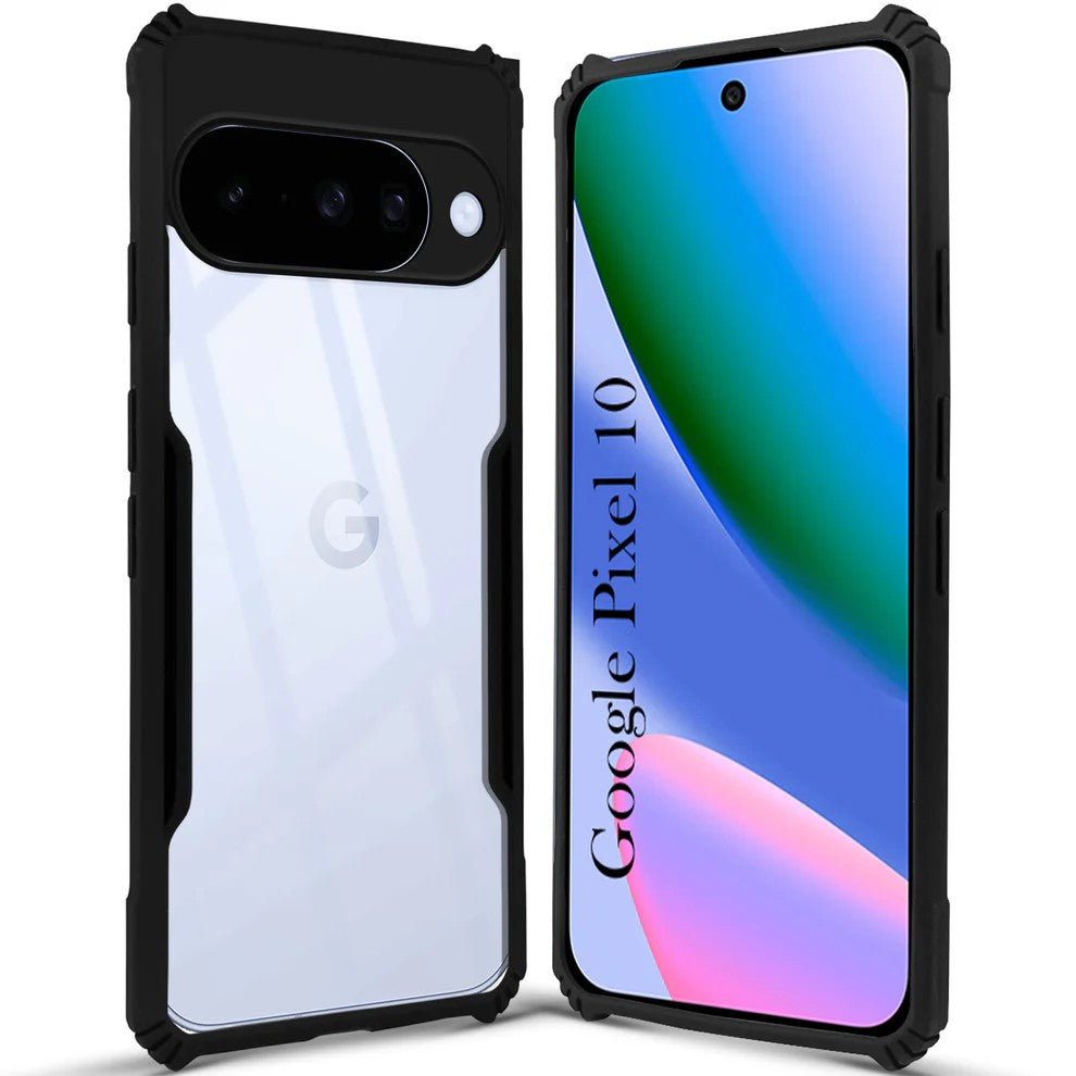 VAKIBO Best Selling Black and Transparent Coloured Made With Soft TPU and Acrylic Back Cover Case With 4 Corner and Camera Protection Suitable for Google Pixel 10