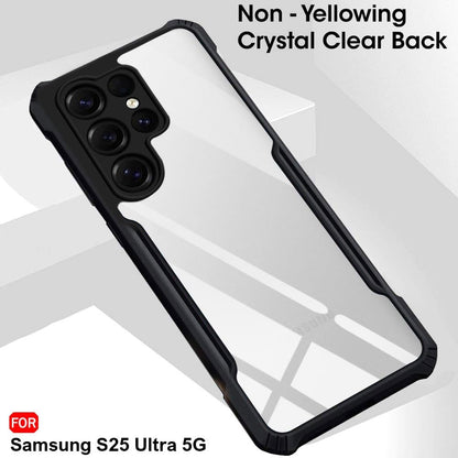 VAKIBO Best Selling Black and Transparent Coloured Made With Soft TPU and Acrylic Back Cover Case With 4 Corner and Camera Protection Suitable for Samsung Galaxy S25 Ultra