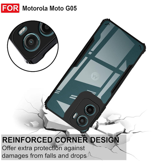 VAKIBO Best Selling Black and Transparent Back Cover Case Made With Soft TPU and Acrylic With 4 Corner and Camera Protection Suitable for Moto G05