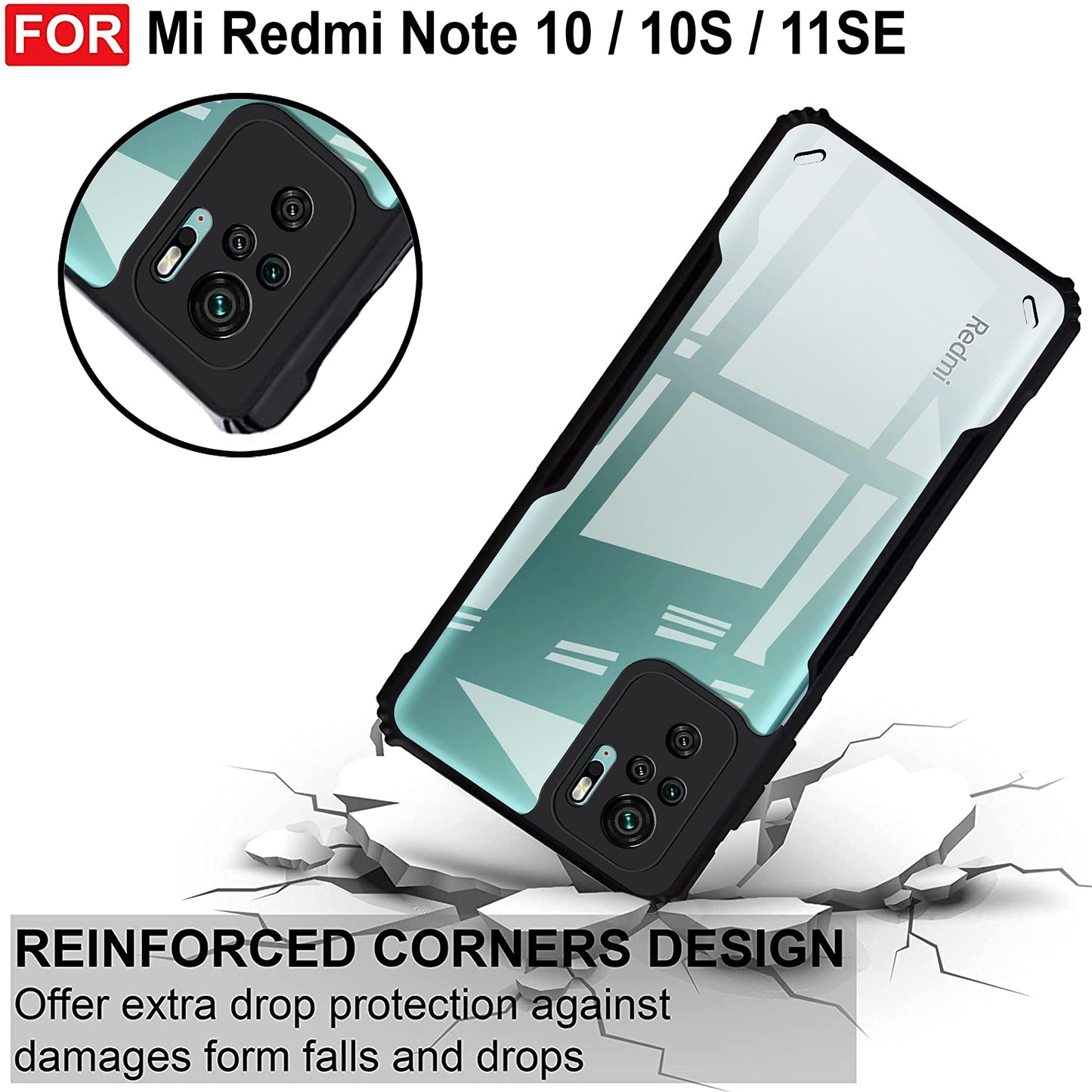 VAKIBO Super Premium Black Border Transparent Case With Corner Protection & Camera Protection Suitable for MI Redmi Note 10s