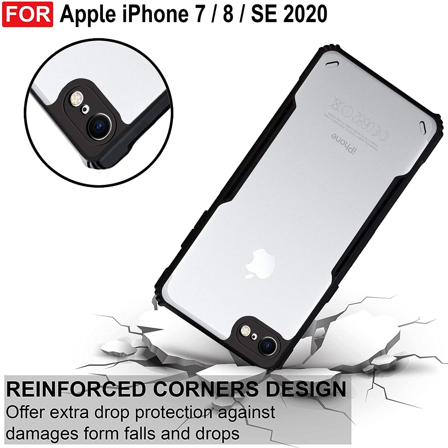 VAKIBO Super Premium Black Border Transparent Case With Corner Protection & Camera Protection Suitable for iPhone 8