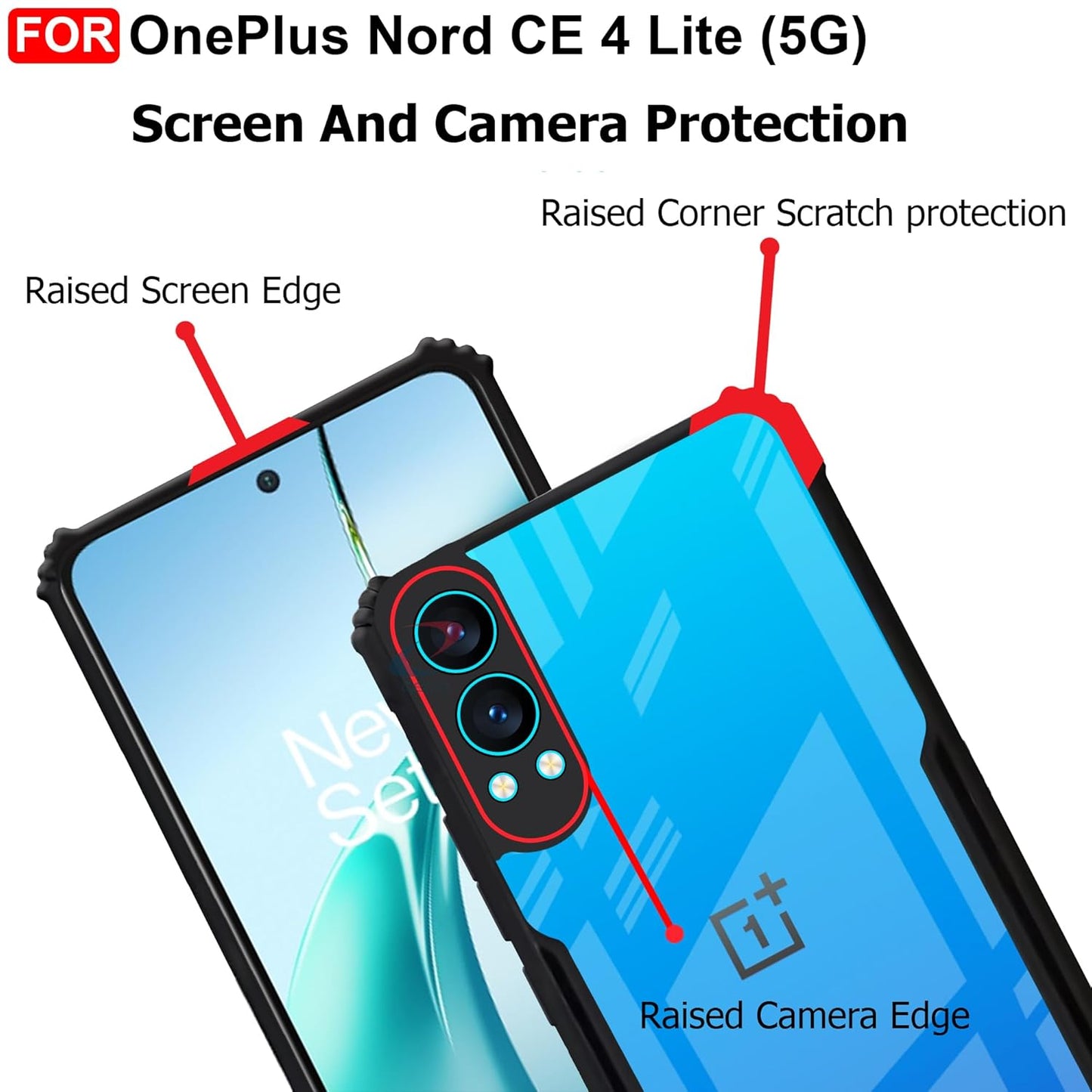 VAKIBO Best Selling Black and Transparent Coloured Made With Soft TPU and Acrylic Back Cover Case With 4 Corner and Camera Protection Suitable for OnePlus Nord CE4 Lite