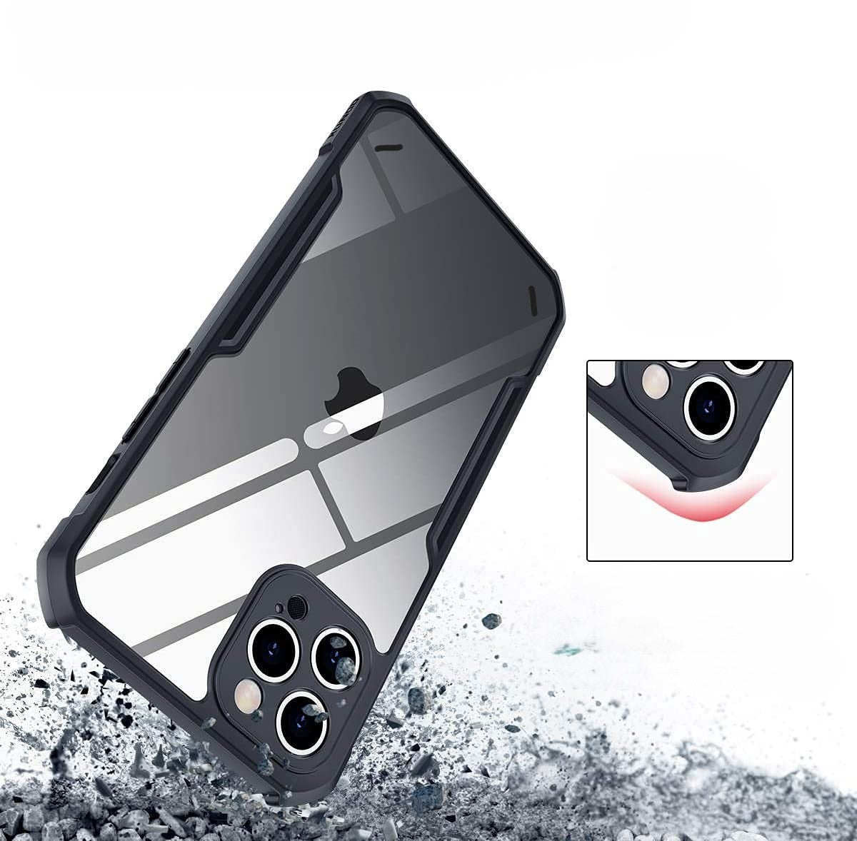 VAKIBO Best Selling Black and Transparent Coloured Made With Soft TPU and Acrylic Back Cover Case With 4 Corner and Camera Protection Suitable for iPhone 12 Pro Max