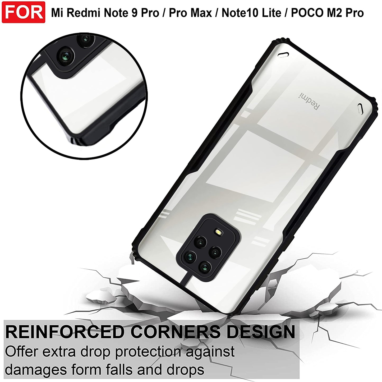 VAKIBO Super Premium Black Border Transparent Case With Corner Protection & Camera Protection Suitable for Mi Redmi Note 9 Pro