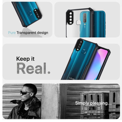 VAKIBO Best Selling Black and Transparent Coloured Made With Soft TPU and Acrylic Back Cover Case With 4 Corner and Camera Protection Suitable for Vivo Y15